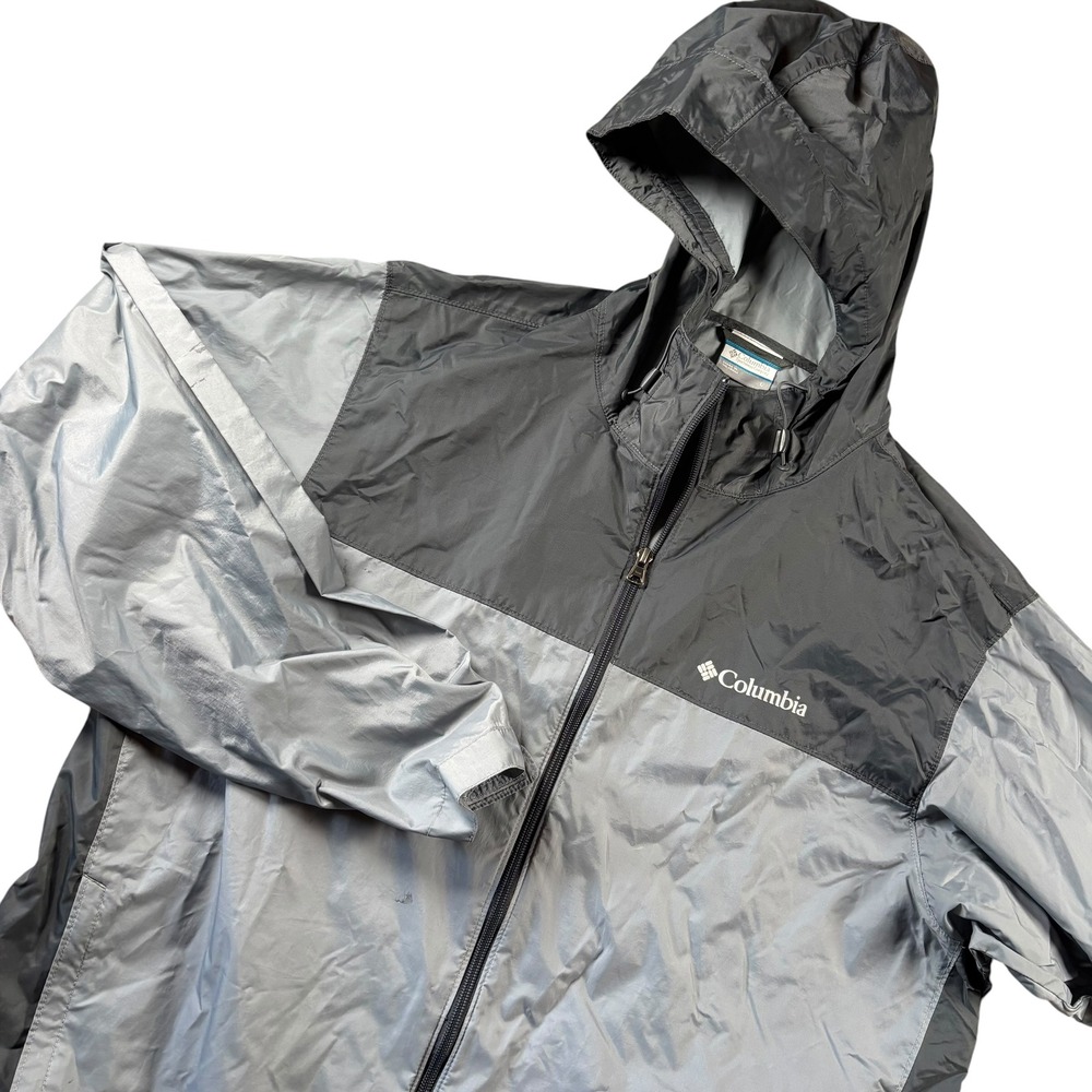Columbia Windbreaker Jacket Mens XL Gray Colorblock Hooded Lightweight Full Zip